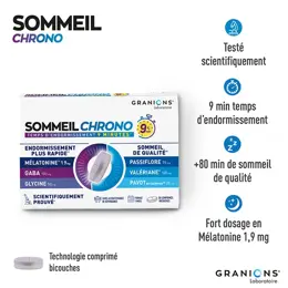 GRANIONS SOMMEIL CHRONO 9 MIN - Mélatonine 1,9 mg, Valériane, Passiflore, GABA