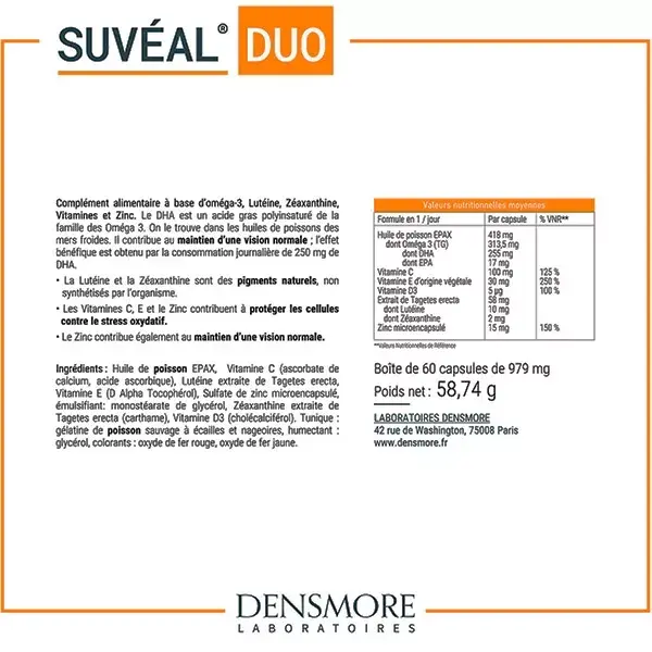 Densmore Suvéal Duo Vision Maintien d'une Vision Normale Cure 8 mois (Lot 4x2 mois)