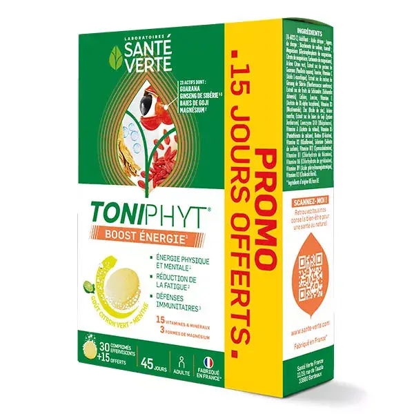 Santé Verte Toniphyt Boost Goût Citron Menthe 30 +15 Offerts comprimés