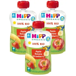 HiPP Pouches de Manzana, Plátano y Fresa BIO +4m 3x100 gr
