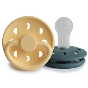Frigg Moon Phase Pacifier Block Silicone Pale Daffodil/Slate +6m 2 units