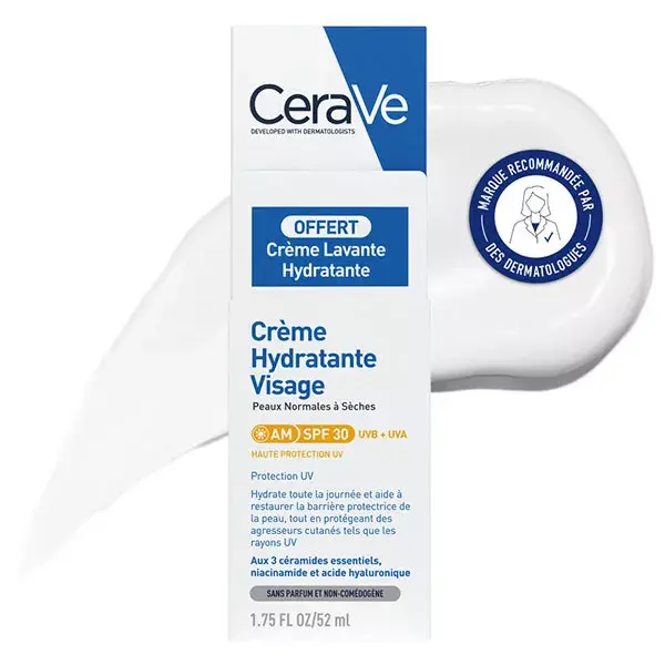 CeraVe Crème Hydratante Visage SPF 30 52ml + Crème Lavante 20ml Offerte