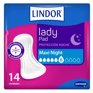 Lindor Lady Maxi Night Compressas 6 Gotas Incontinência 14 unidades