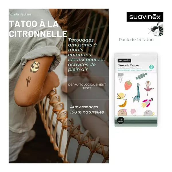 Suavinex Tatouages Enfant Anti-Moustiques à la Citronelle 3A+ 14 unités