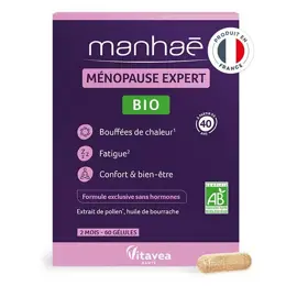 Manhaé - Ménopause Expert BIO - Bouffées de chaleur, fatigue- Pollen BIO - 60 gélules - 2 mois