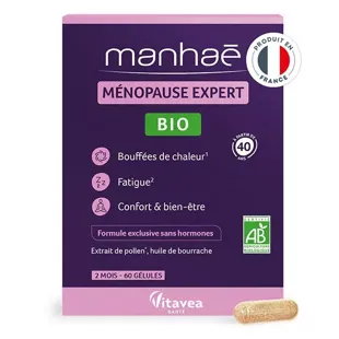 Manhaé - Ménopause Expert BIO - vampate di calore, fatica- Polline BIO - 60 capsule - 2 mesi