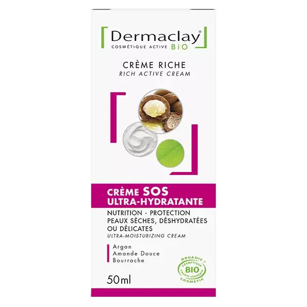 Dermaclay Crème Riche SOS Ultra-Hydratante Bio 50ml