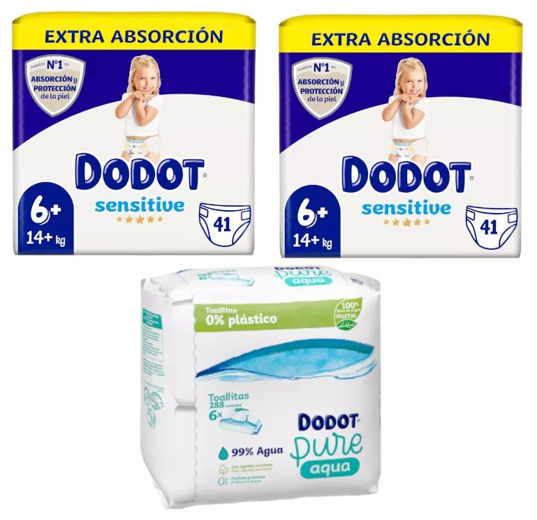 Dodot Pañales Sensitive Extra T6+ 2x44 uds + Toallitas Plastic Free 288 uds