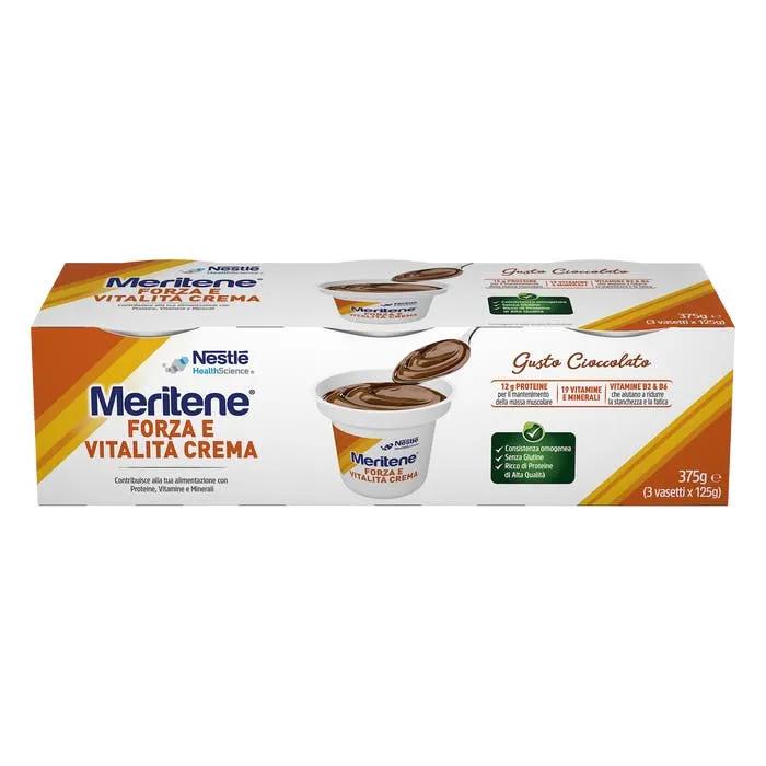 Meritene Forza e Vitalità Crema Cioccolato Dessert Iperproteico Ipercalorico 3x125 g