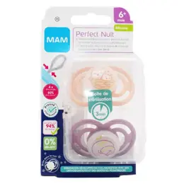 MAM Perfect Nuit Sucette Silicone Hiboux Biches +6m Lot de 2 + Boîte de Stérilisation