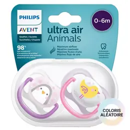 Avent Sucette Ultra Air 0-6m Mixte Animaux Lot de 2