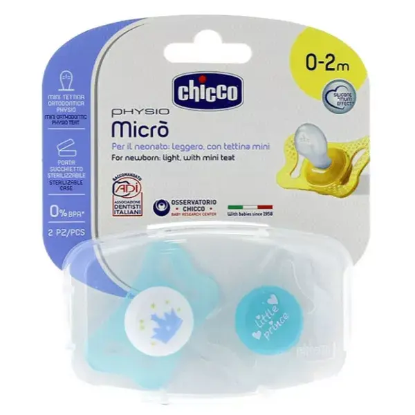 Chicco Chupete Fisiológico Micro Silicona 0-2m Little Prince Corona 2 unidades