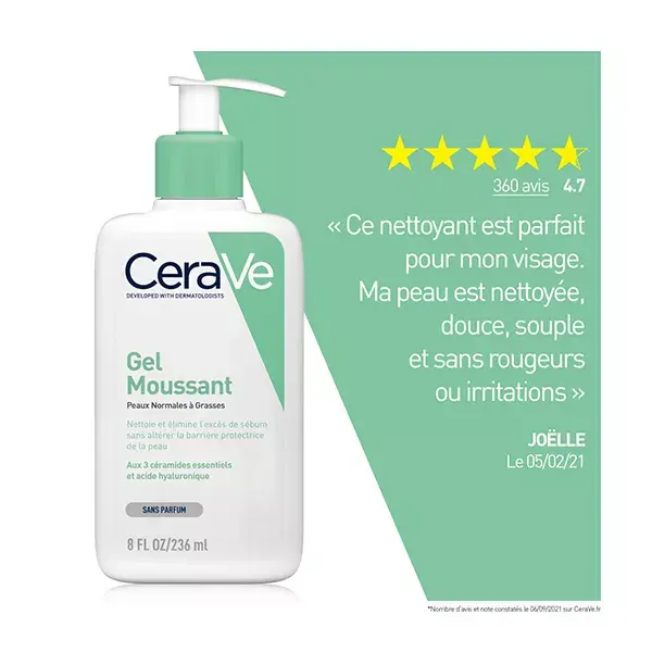 CeraVe Nettoyants Gel Moussant Peaux Normales à Grasses 236ml