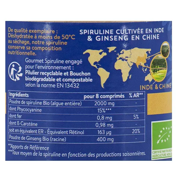 Gourmet Spiruline Ginseng Bio 180 comprimés