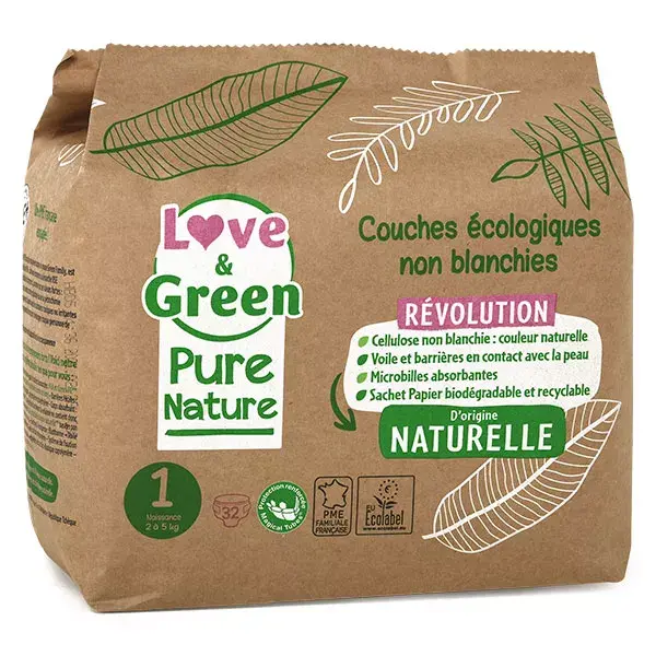 Love & Green Change Bébé Pure Nature Couche Écologique Taille 1 32 unités