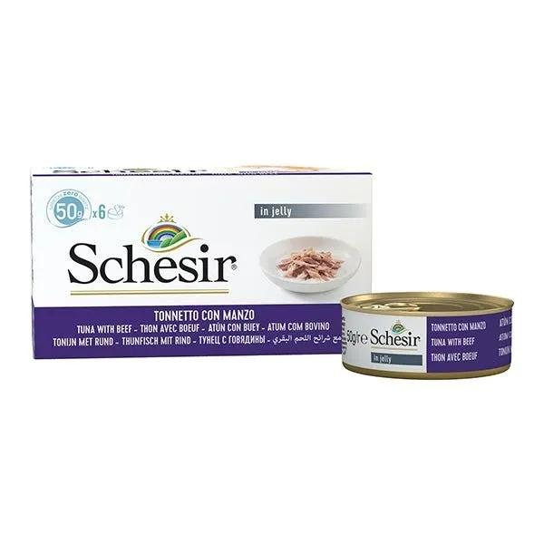 Schesir Multipack Lattina Tonnetto Con Filetti Di Manzo Cibo Umido Gatto 6X50G