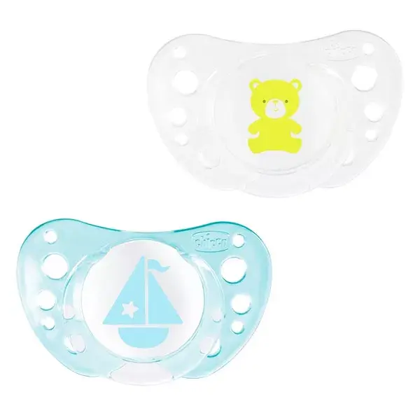 Chicco Physio Forma Air Soother Silicone +0m Plane Bear Set of 2 + Sterilisation Box
