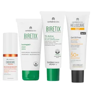 Anti-acne routine for oily or combination skin with eye contour for tired eyes