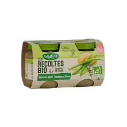 Blédina Les Récoltes Bio Pot Haricots Verts Pommes de Terre +4m 2 x 130g