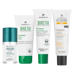 Anti-acne routine for oily or combination skin with anti-puffiness and anti-wrinkle eye cream