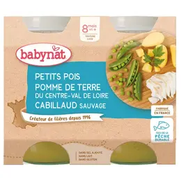 Babybio Repas Midi Pot Petits Pois Pomme de Terre Cabillaud Sauvage +8m Bio 2 x 200g