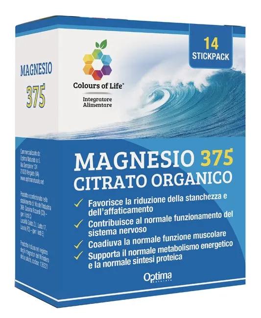 Colours Of Life Magnesio 375 Citrato Organico Integratore Stanchezza 14 Bustine