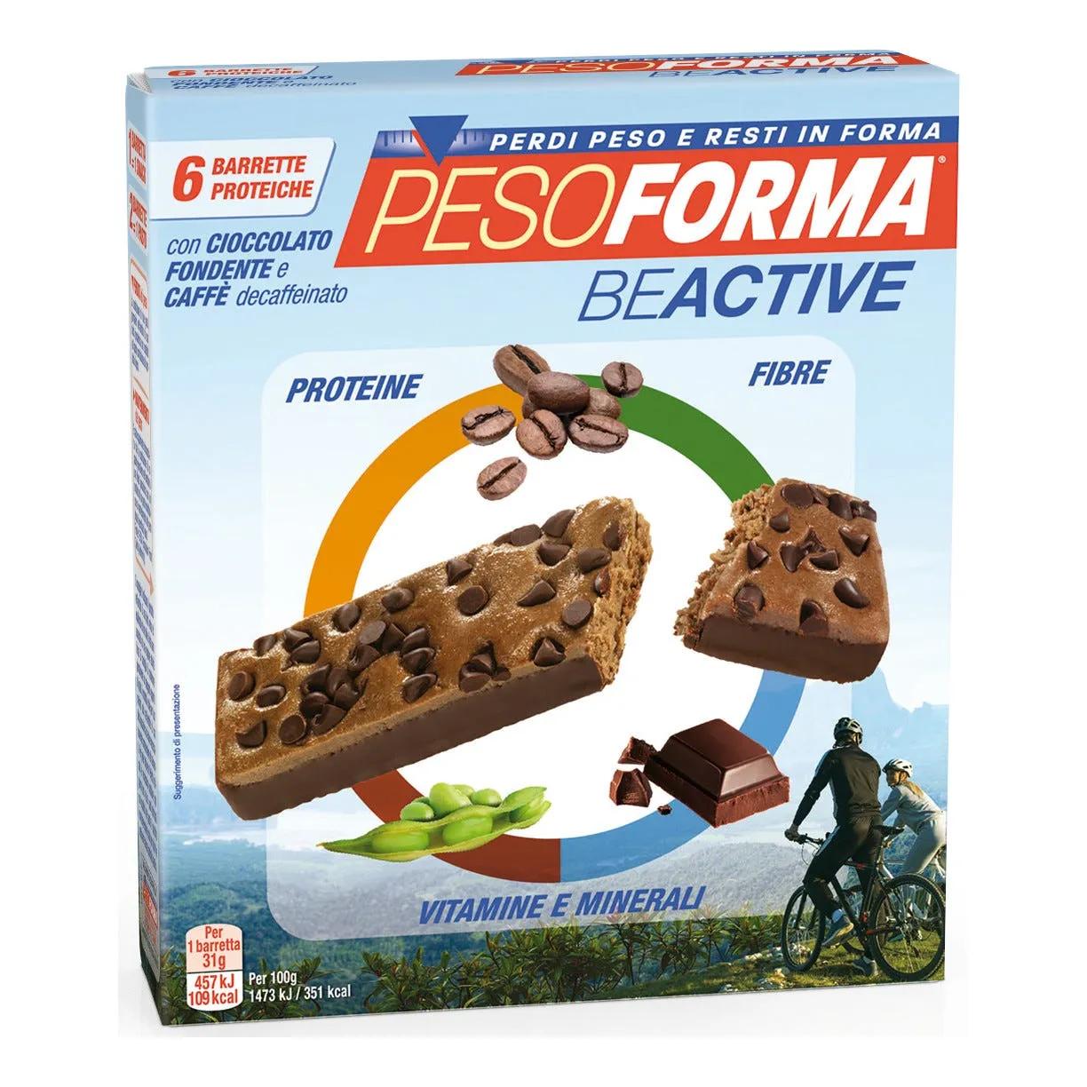 Pesoforma Beactive Barrette Proteiche Cioccolato Fondente e Caffè Decaffeinato 6x31 g