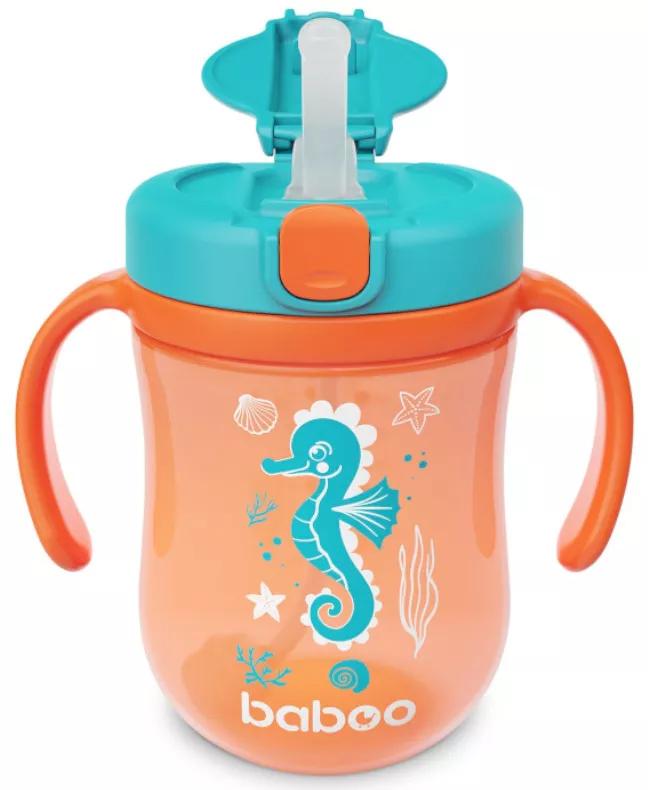 Baboo Vaso con Pajita de Silicona y Bola de Gravedad Sea Life Naranja +9m 300 ml