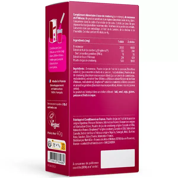 Nutri&Co Confort Urinaire & Elimination Cranberry+D-Mannose+Hibiscus 10 Sticks