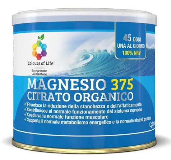 Optima Naturals Colours of Life Magnesio 375 Citrato Organico Integratore Sistema Nervoso Polvere 180 g