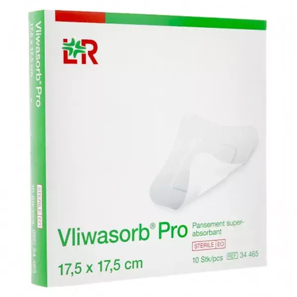 L& R Vliwasorb Pro Pansement Absorbant Stérile 17,5cmx17,5cm 10 Unités