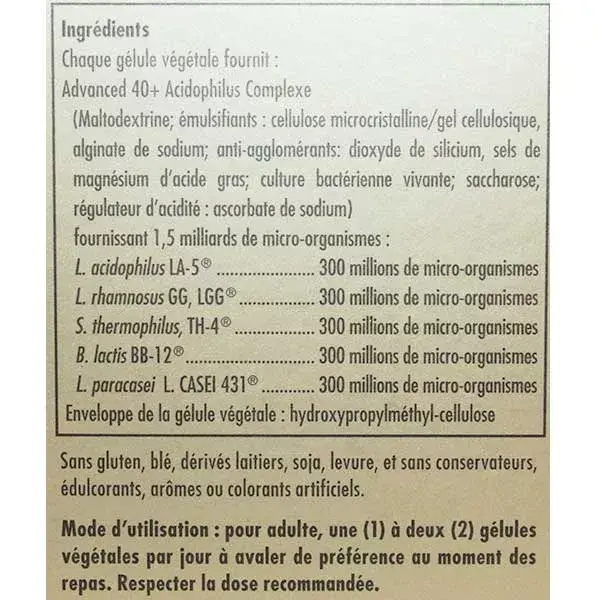 Solgar Advanced 40 Plus Acidophilus 60 gélules végétales
