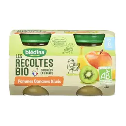 Blédina Les Récoltes Bio Pot Compote Pommes Bananes Kiwi +6m 2 x 130g