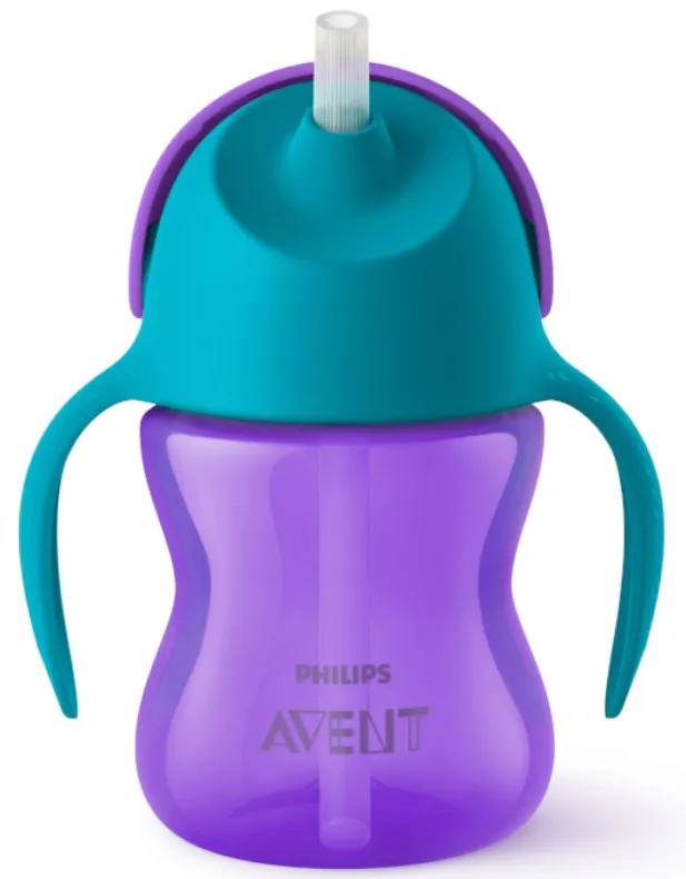 Avent Glas met Rietje en Handvatten +6m 210 ml Paars