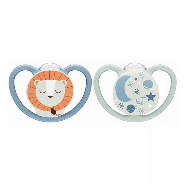 Nuk Space Night Chupete Fisiológico Azul Gris +0m Set de 2