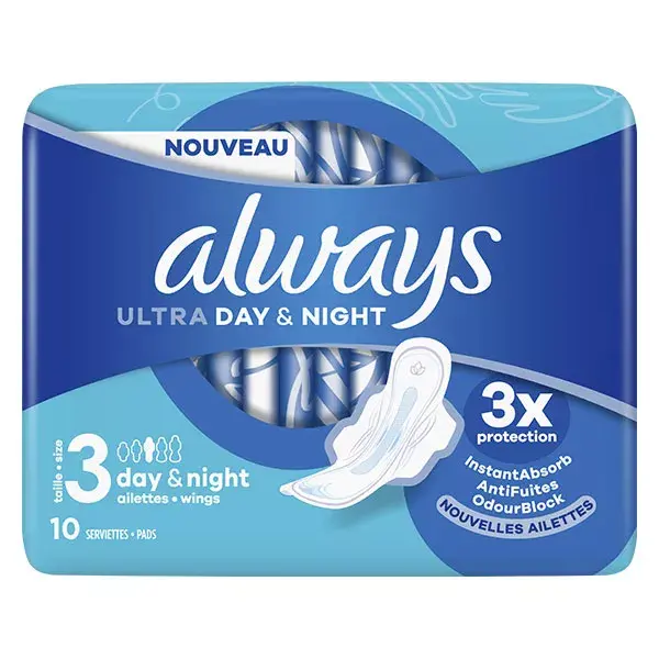 Always Serviettes Ultra Jour & Nuit avec Ailettes 10 unités