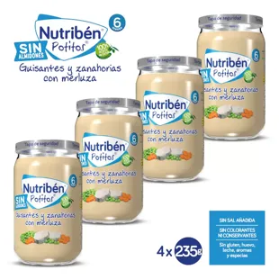 Nutribén Potito Suprema de Merluza con Guisantes y Zanahorias +6m 4x235 gr