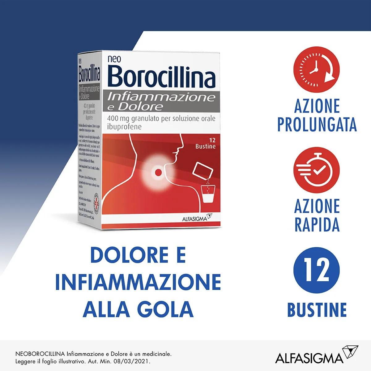 Neo Borocillina Infiammazione e Dolore 400mg Granulato Soluzione Orale 12 Bustine