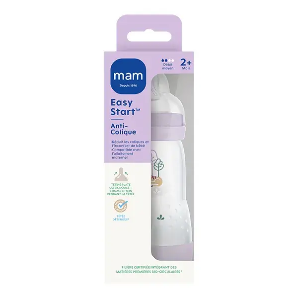 Mam Biberon Easy Start / Anti-Colique Lilas Tétine Débit 2 260ml