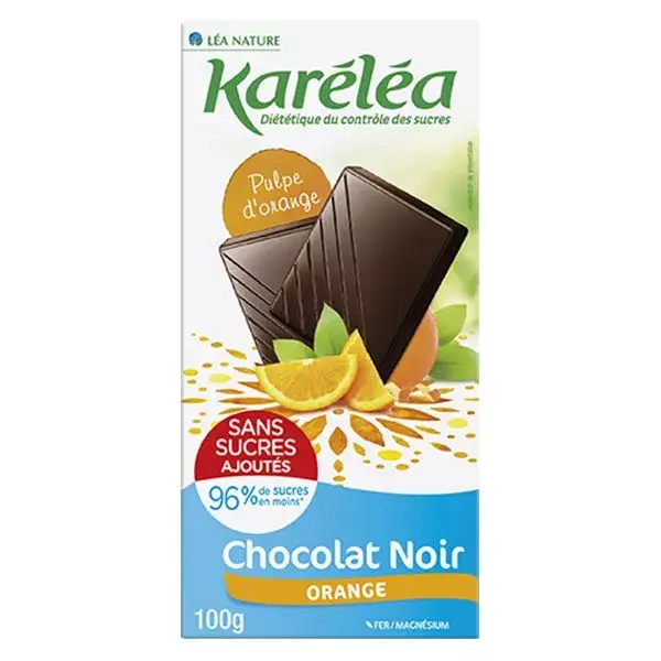 Karéléa Chocolat Sans Sucres Ajoutés Tablette Chocolat Noir Orange 100g