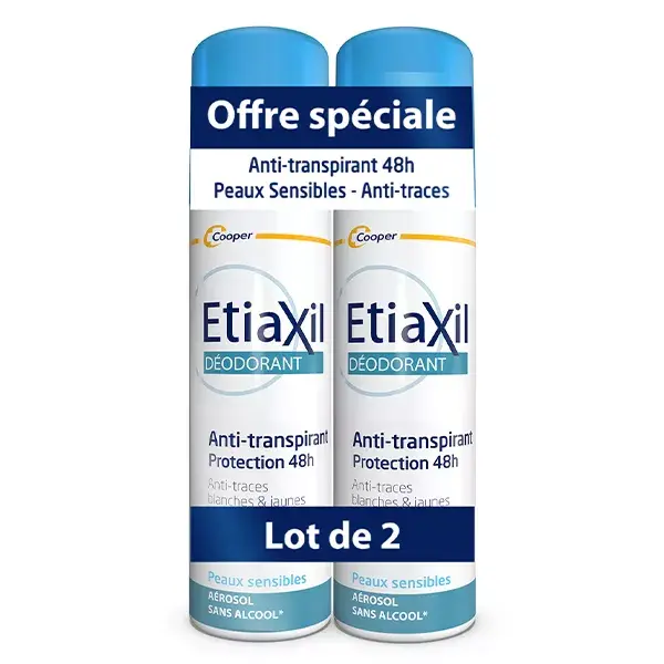 ETIAXIL Déodorant Anti-Transpirant Protection 48h Aérosol Lot de 2 x 150ml