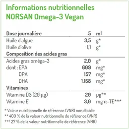 Norsan Omega-3 Vegan 2000mg Huile d'Algue 100ml