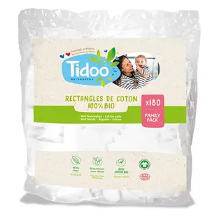 Tidoo Family Pads Rectangle de Coton Bio 180 unités