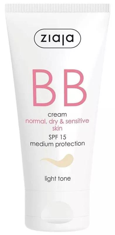 Ziaja BB-Creme für normale, trockene und empfindliche Haut, Lichtschutzfaktor 15, heller Ton, 50 ml