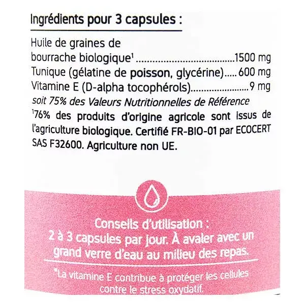 Nat & Form Écoresponsable Huile de Bourrache Bio Vitamine E 120 capsules