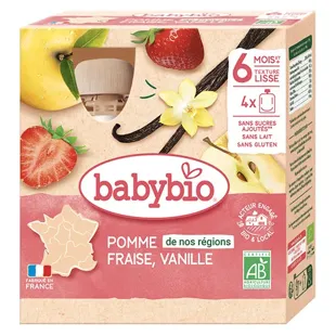 Babybio Mes Fruits Purea Mela Fragola Vaniglia dai 6 mesi 4 x 90g