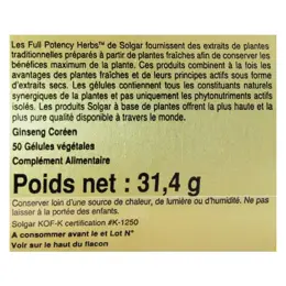 Solgar Ginseng Coréen Panax 50 gélules végétales