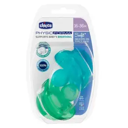 Chicco Sucette Physio Soft Tout Silicone +16m Bleu et Vert