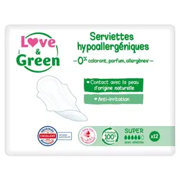 Love & Green Serviettes Hypoallergéniques Super 12 unités