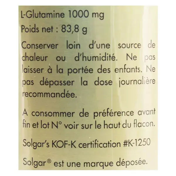 Solgar L-Glutamina 1000mg Integratore Alimentare 60 capsule vegetali